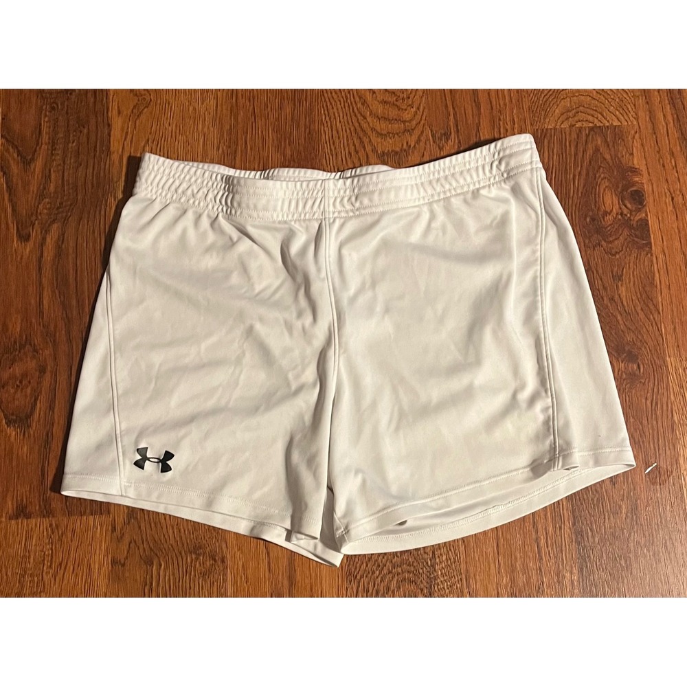 Under Armour HeatGear White Fitted Athletic Shorts Womens Small Sporty Gym Wear
